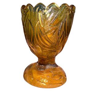 Antique Amber Glass St Clair Kingfisher Footed Egg Cup Holder